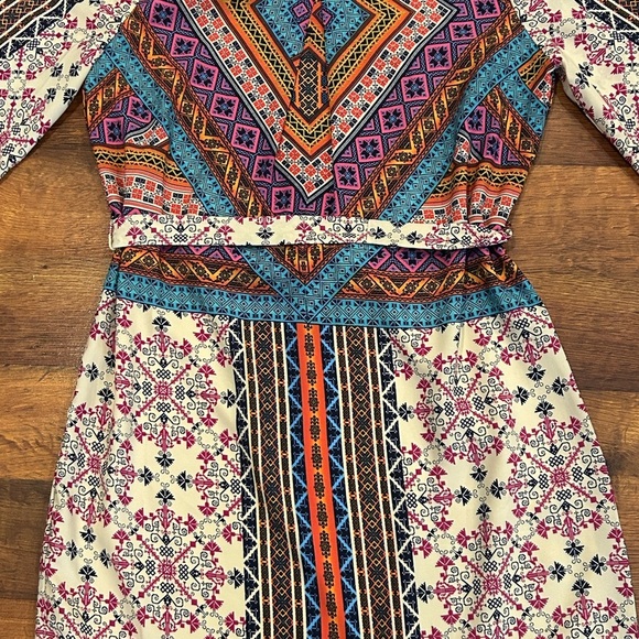 Bohemian Boho Mini Dress Women's Colorful Pink Owl 3/4 Women’s Size Small - Picture 2 of 8